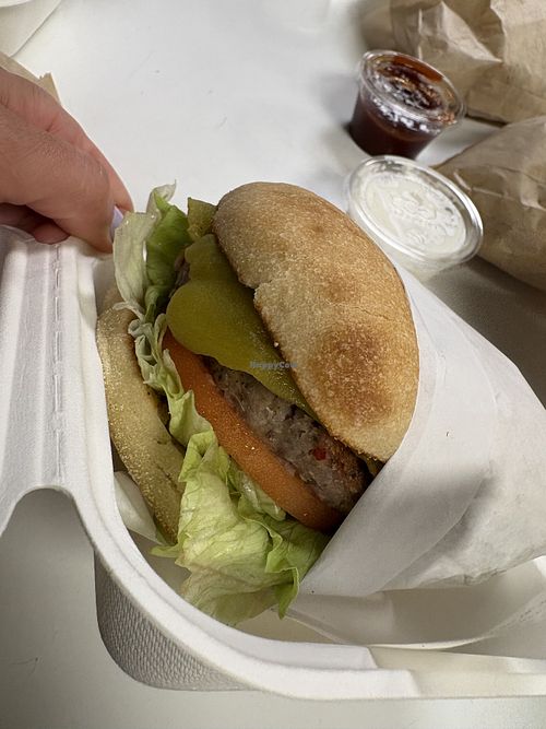 Big yummy pepper on vegan burger  at Cool Cat Express in Lahaina