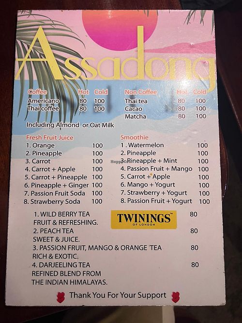 Menu Drink  at Assadong Snack Cafe in Surat Thani