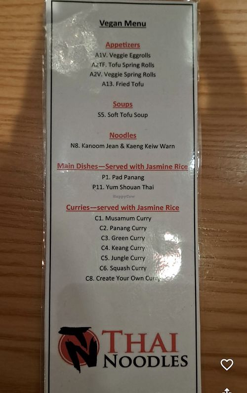 Vegan menu   at Thai Noodles in Fitchburg