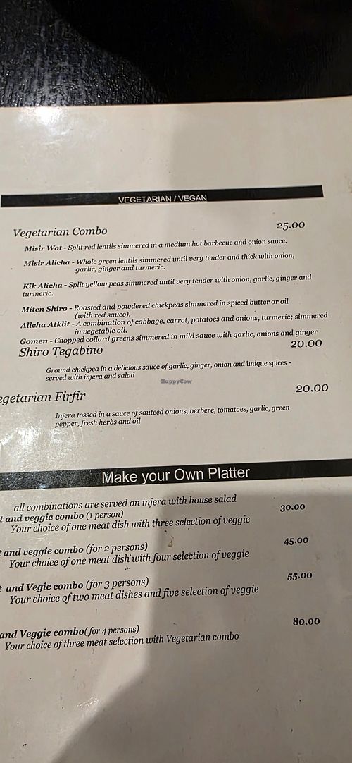 Menu as at 29 December 2025 at Jambo in Footscray