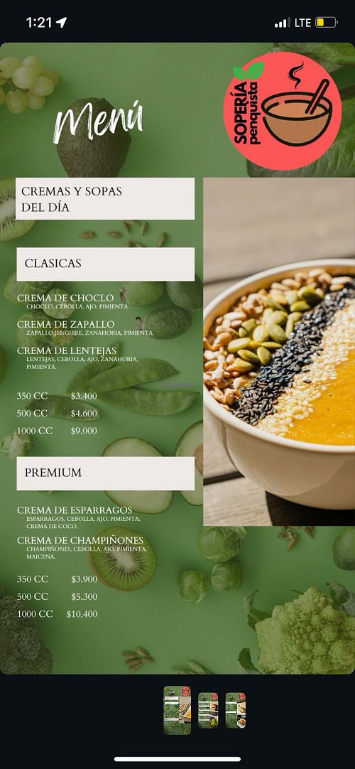 Menu pg 1/3  at Paltta Soperia Penquista in Concepcion