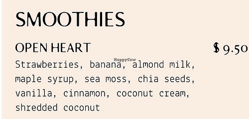 Strawberries, banana, almond milk, maple syrup, sea moss, chia seeds, coconut cream, shredded coconut  at Soulspace Cafe in Grass Valley