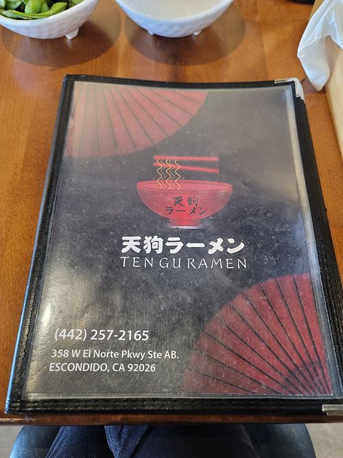 Menu at Tengu Ramen in Escondido