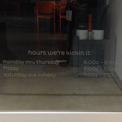 hours posted on door (Fri hours are actually 6a-2p) at s.e.e.d. Cafe in Phoenix