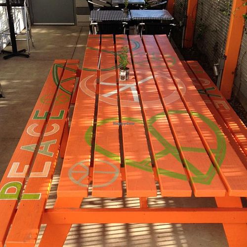 cool picnic table on the patio  at s.e.e.d. Cafe in Phoenix