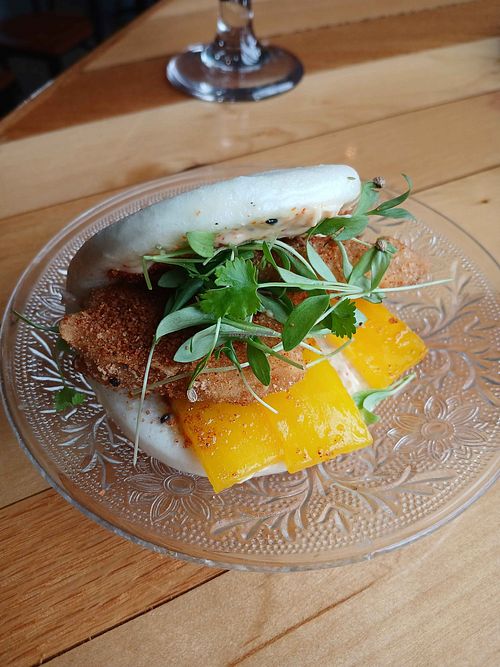 Szechuan Hot Chicken Bao made vegan at Red & The Wolf in Clawson