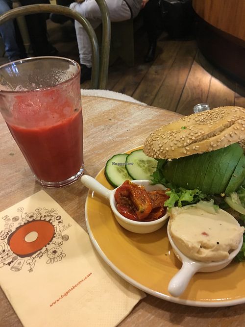 Vegan bellpepper cream cheese with Tomato and avocado on sesame bagel  at Bagels & Beans - Van Baerlestraat in Amsterdam