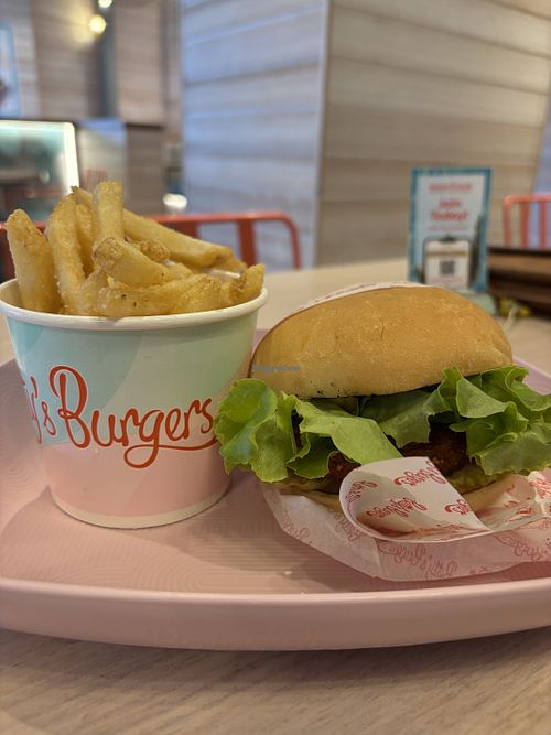 Vegan burger and fries  at Betty's Burgers in Frankston