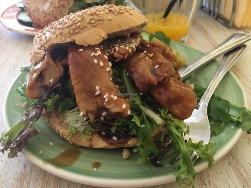 Vegetarian Butcher "chicken" (vegan bagle) at Bagels & Beans - Waterlooplein in Amsterdam