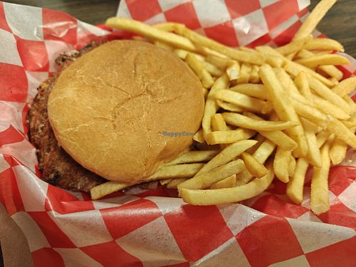 Plant based burger and fries at Moonlight Drive-In in Titusville