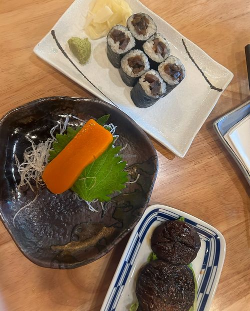 shiitake roll and vegan salmon  at Oni Kuma in Mill Valley