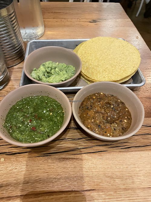 Guacamole, salsa verde, and salsa roja  at Bartaco in Charleston
