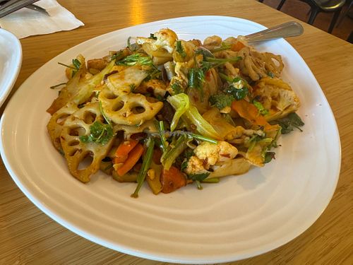 Lotus Root Veggie Stir Fry at Fusion Fare Restaurant in Santa Cruz