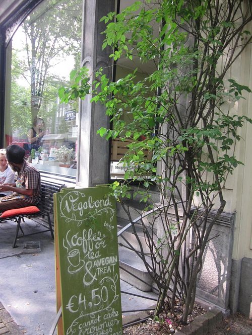 Chalk board outside Vegabond Cafe at Vegabond - Leliegracht in Amsterdam