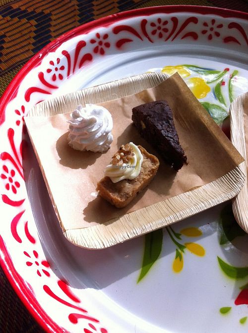 Amazing chocolate brownie, amazing carrot cake, amazing Chantilly cream. ALL vegan and gluten free ! at Vegabond - Leliegracht in Amsterdam