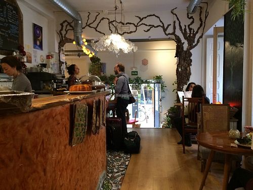 CLOsed!!!! View from the back table to front. Great tree bark decor at Tiyoweh La Quietud in Madrid