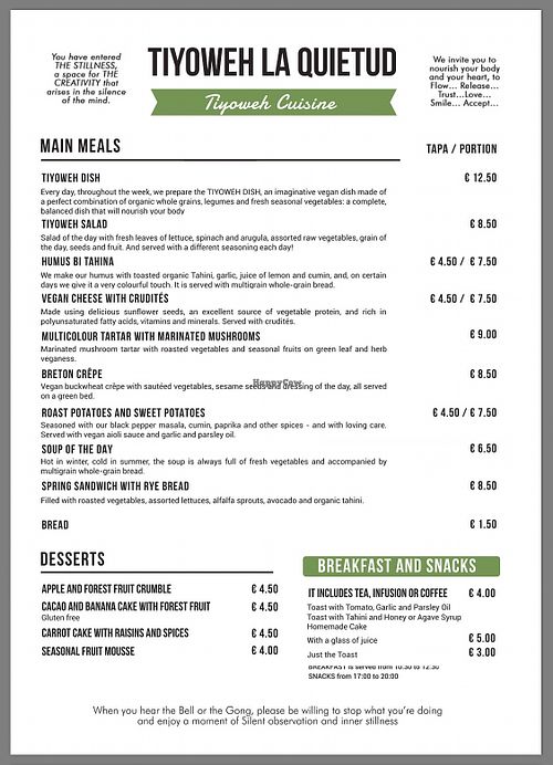 Menu 1 at Tiyoweh La Quietud in Madrid