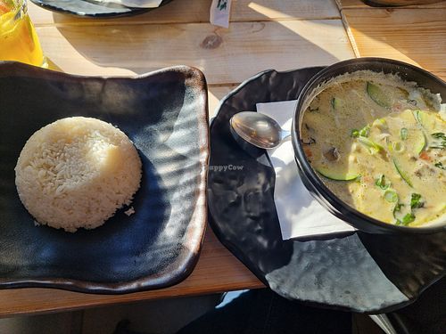 Coconut soup with rice and tofu (vg) at Bartók House in Budapest