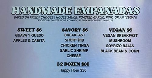 Vegan empanadas  at Take It Easy Roasters in Las Vegas
