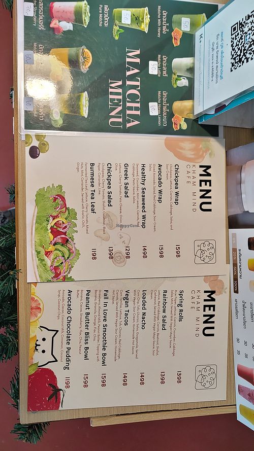 Menu at Kham Mind Vegan and Vegetarian Cafe in Chiang Mai