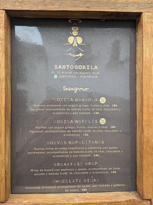 Menu at Santo Gorila in San Agustin