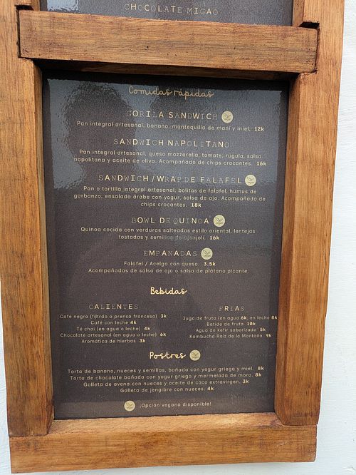 Menu at Santo Gorila in San Agustin