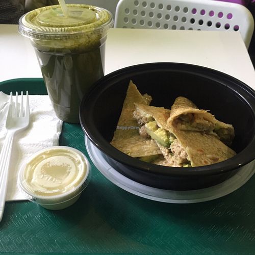 quesadilla avo mayo and go green smoothie  at VLife in New York City
