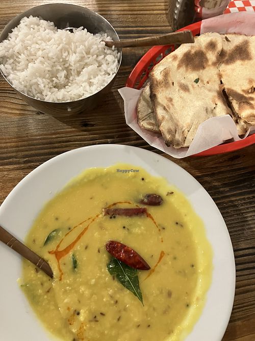 Dal Tadka (South Indian Style), rice and roti   at Madurai Kitchen in San Diego