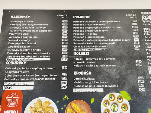 Menu (vegan options are not marked but you can check the frozen varenykys or ask the staff) at MultiCook Ládví in Prague