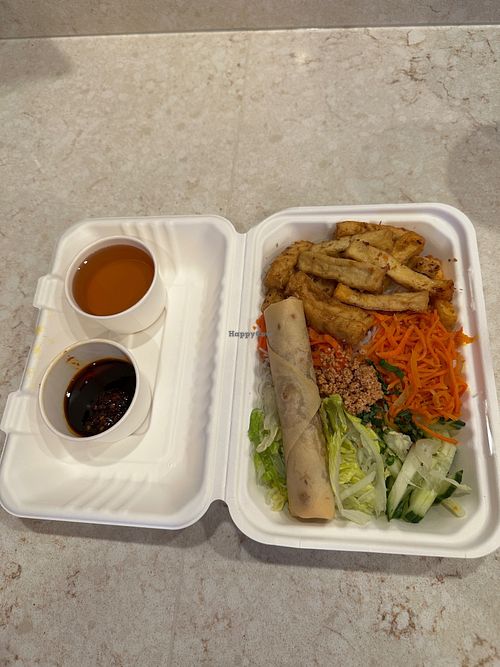 Noodle Bowl with Tofu and Veggie "Fish" Sauce at The Greens Kitchen in Saskatoon