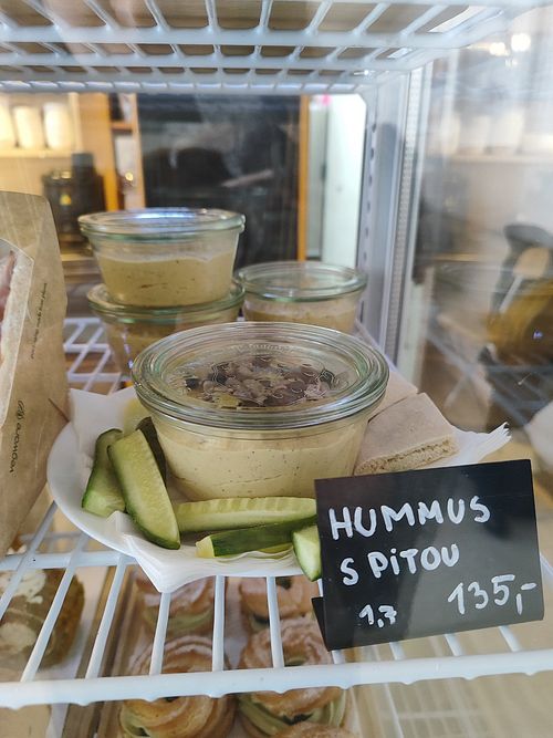 Hummus on the menu at Café DOX  in Prague