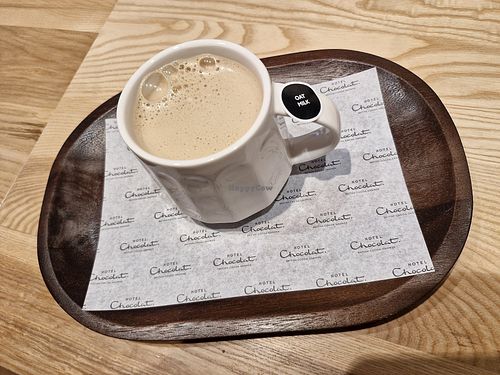Hazelnut mocha latte with oat milk at Hotel Chocolat in Cheshire