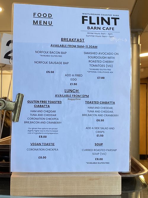 Toastie and soup options  at Flint Barn Cafe in Norwich