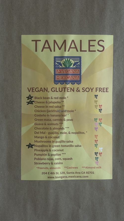 Frozen vegan tamales  at Alta Baja Market in Santa Ana