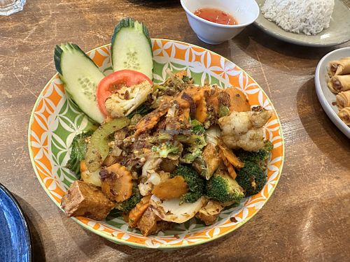 Vegan lemongrass and chilli stir fry - very tasty & very spicy!  at Blue Lotus Restaurant & Cafe Vietnamese Cuisine in Geelong