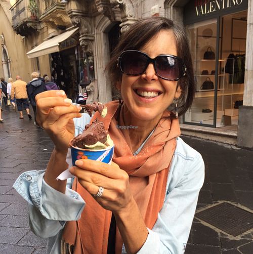 chocolate & pistachio. amazing! at La Gelateria in Taormina