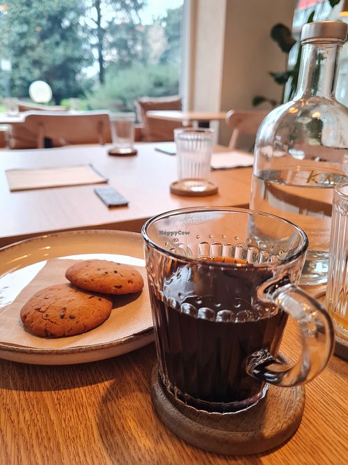 Cicory and barley coffee with miso-chocolate cookies at La Cucina di Kalan in Monza