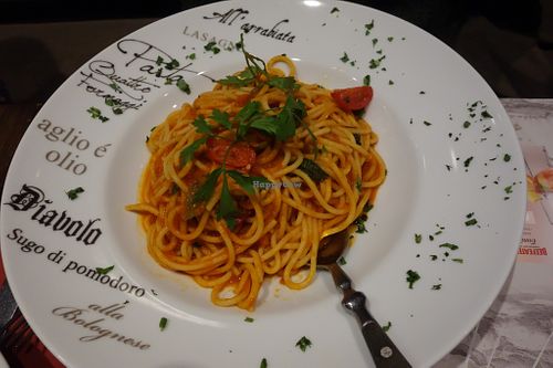 Arrabbiata with spaghetti (vegan) at Angelos Via Napoli in Saarbrucken