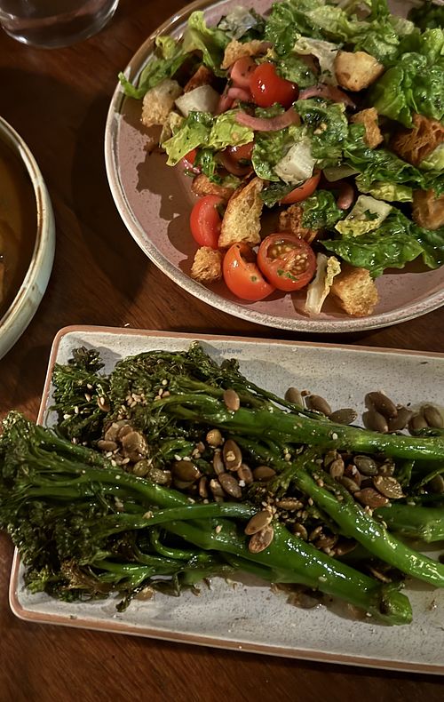 Burnt Broccolini and Fattoush Salad  at The Mez Club in Byron Bay