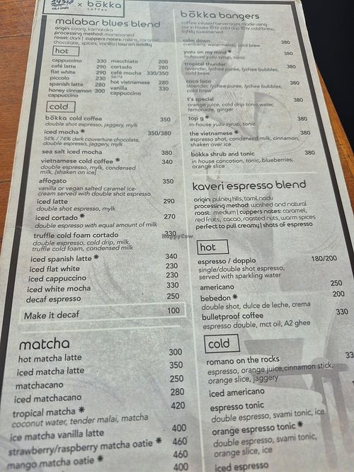 Menu at Bokka Coffee in Mumbai