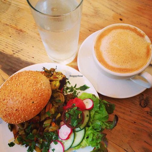 vegan sandwich with root beet hummus and grilled veggies  at Lokalhelden in Augsburg