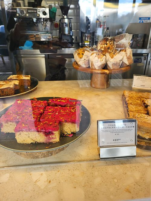 Vegan Orange and Raspberry slice at The Waterside Café in London