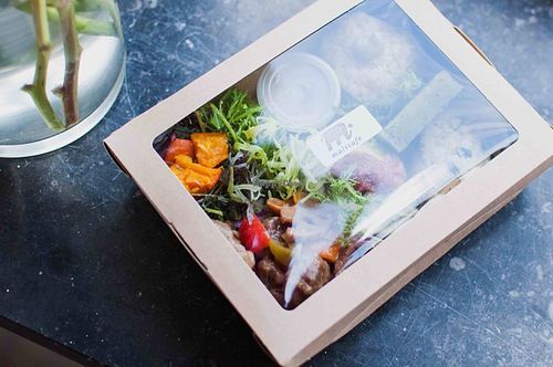 Bento lunch box at event/catering at Malicafe Organic Vegan Food in Amsterdam