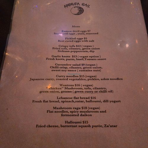 The menu at Andrea Gail - Vancouver in Vancouver