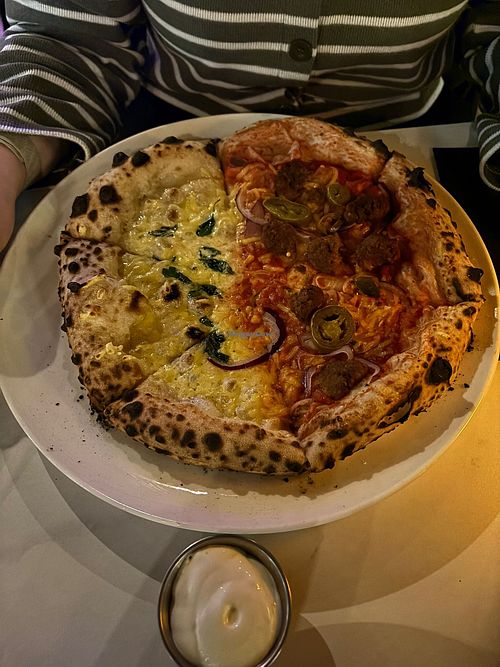 Half and half pizza chosen by the chef  at Sanco in Newcastle Upon Tyne