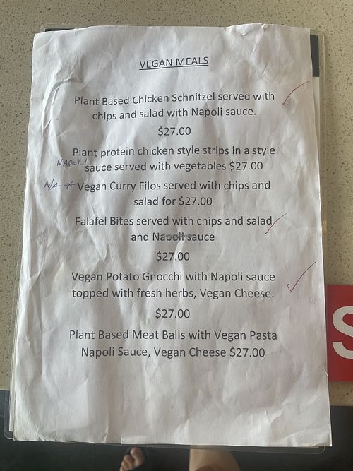 Vegan menu   at Noosa Heads SLSC in Noosa Heads