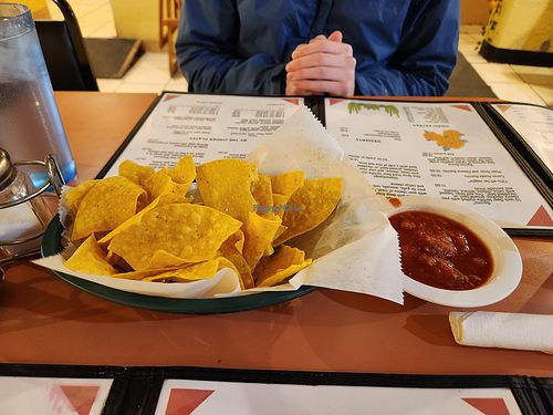 Nachos with salsa (complementary) at Rinconcito Del Sabor in Forks