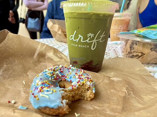 GF Vegan donut, Berry Matcha w/ oat milk  at Drift Palm Beach in Palm Beach