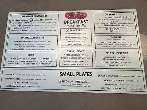 Menu  at Bare Naked Bakery in Garden City