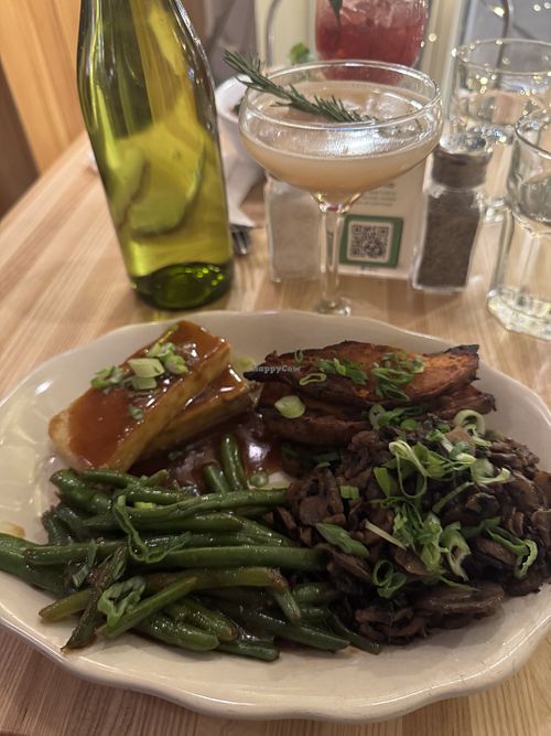 Market plate with teriyaki tofu, mushrooms, sweet potato, and green beans  at Westville Clarendon in Arlington